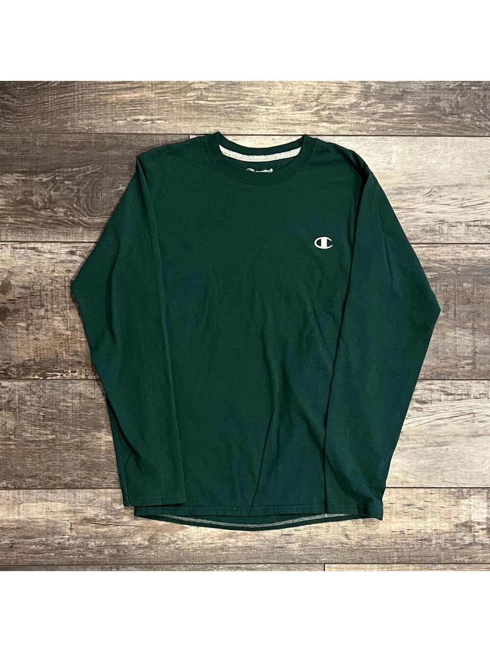 Vintage Champion Green Longsleeve T-Shirt Embroidered Logo Size Small